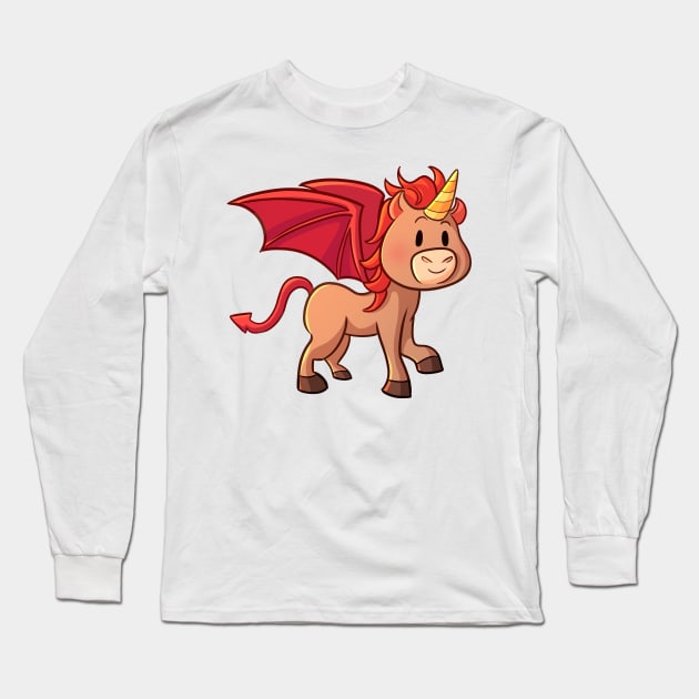 Cute Halloween Unicorn in Devil Costume Long Sleeve T-Shirt by SandiTyche